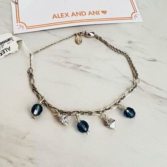 Alex and Ani Swarovski Crystal Pull Chain Bracelet,‎ Silver/Blue, NWT - Picture 7 of 9